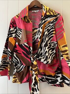 Mihano Multicolor Animal Print Wrap Jacket - Pink, Yellow, Brown, Black, White